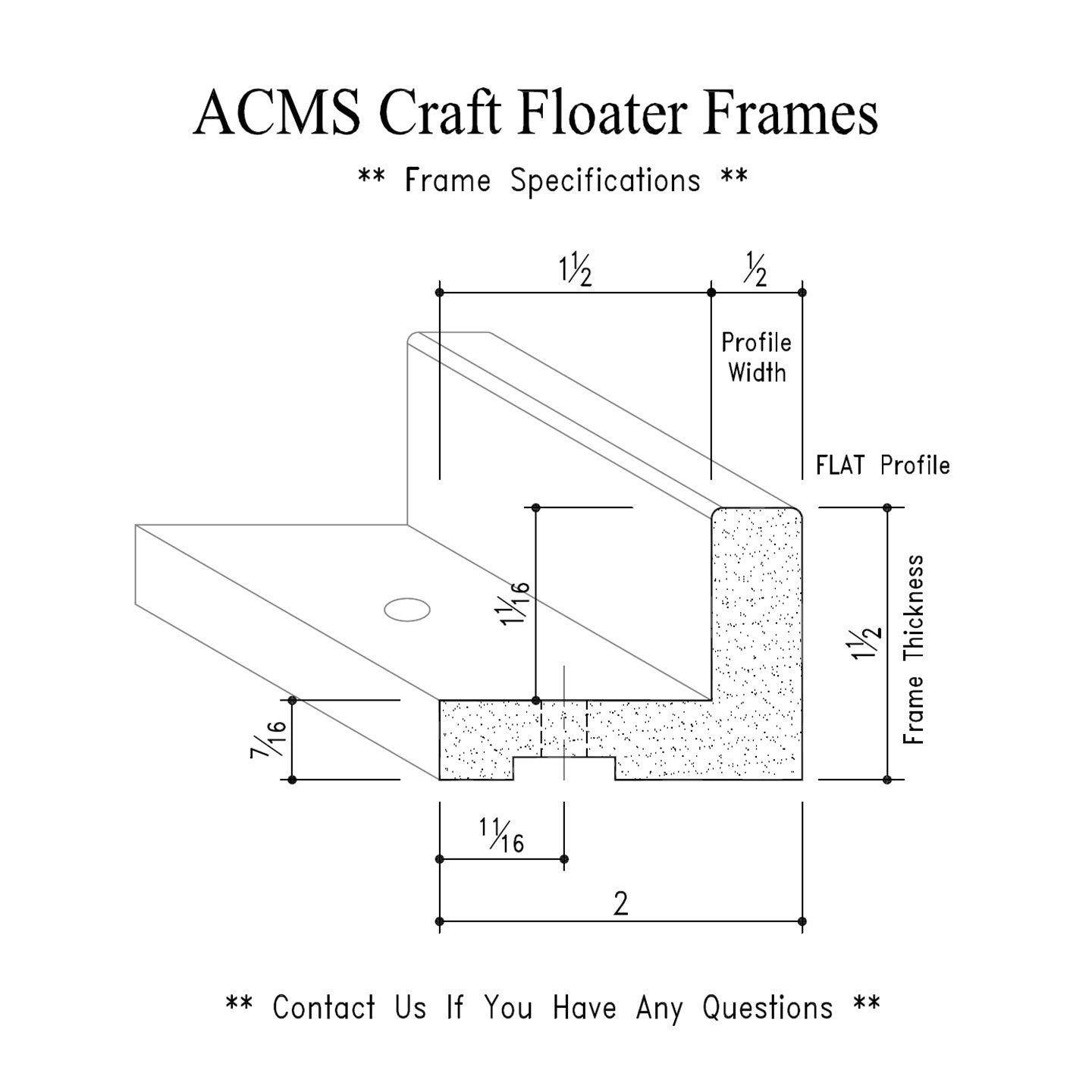 ACMS Round Craft Floater Frame - For 1" Thick Artwork - Profile 1/2" FLAT