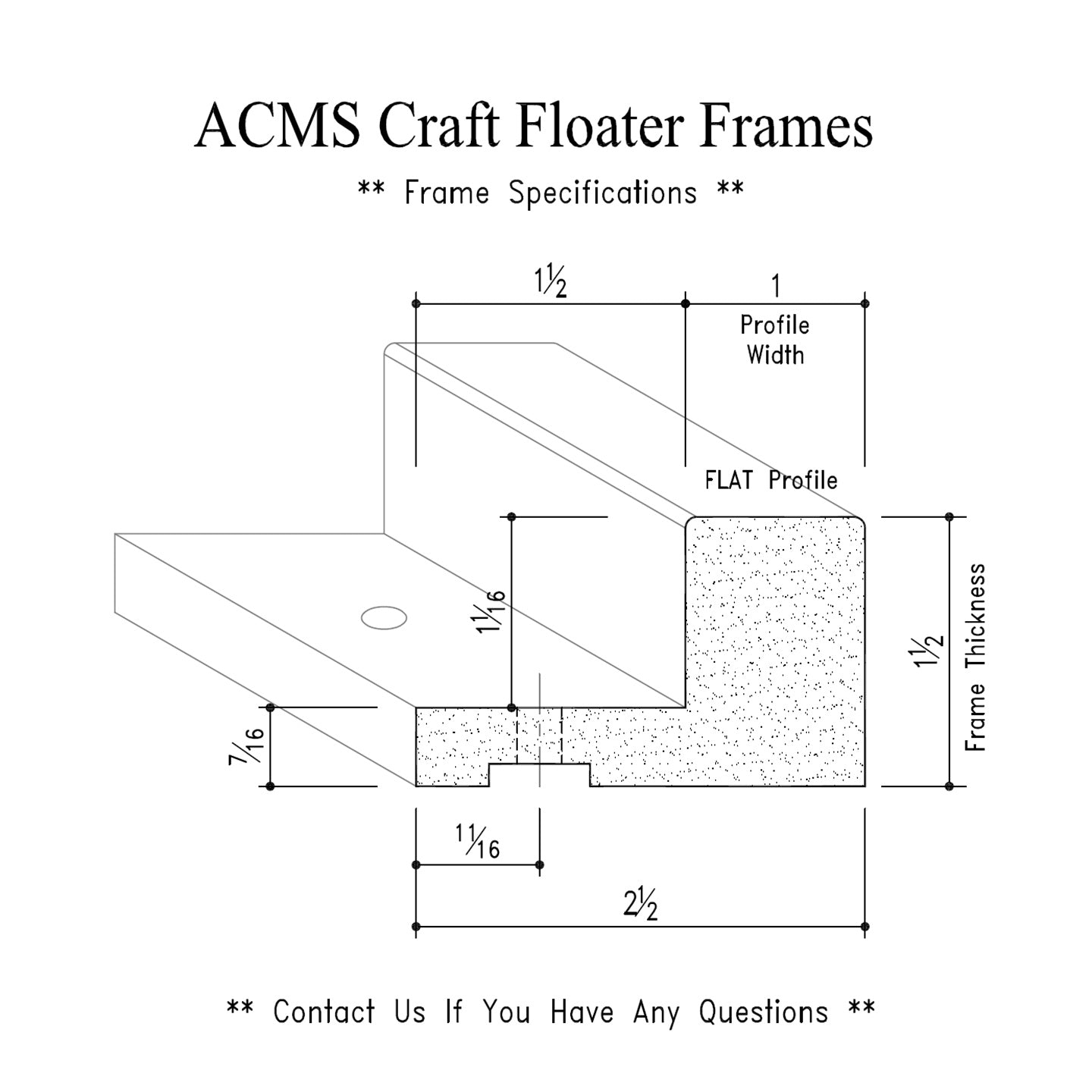 ACMS Round Craft Floater Frame - For 1" Thick Artwork - Profile 1" FLAT
