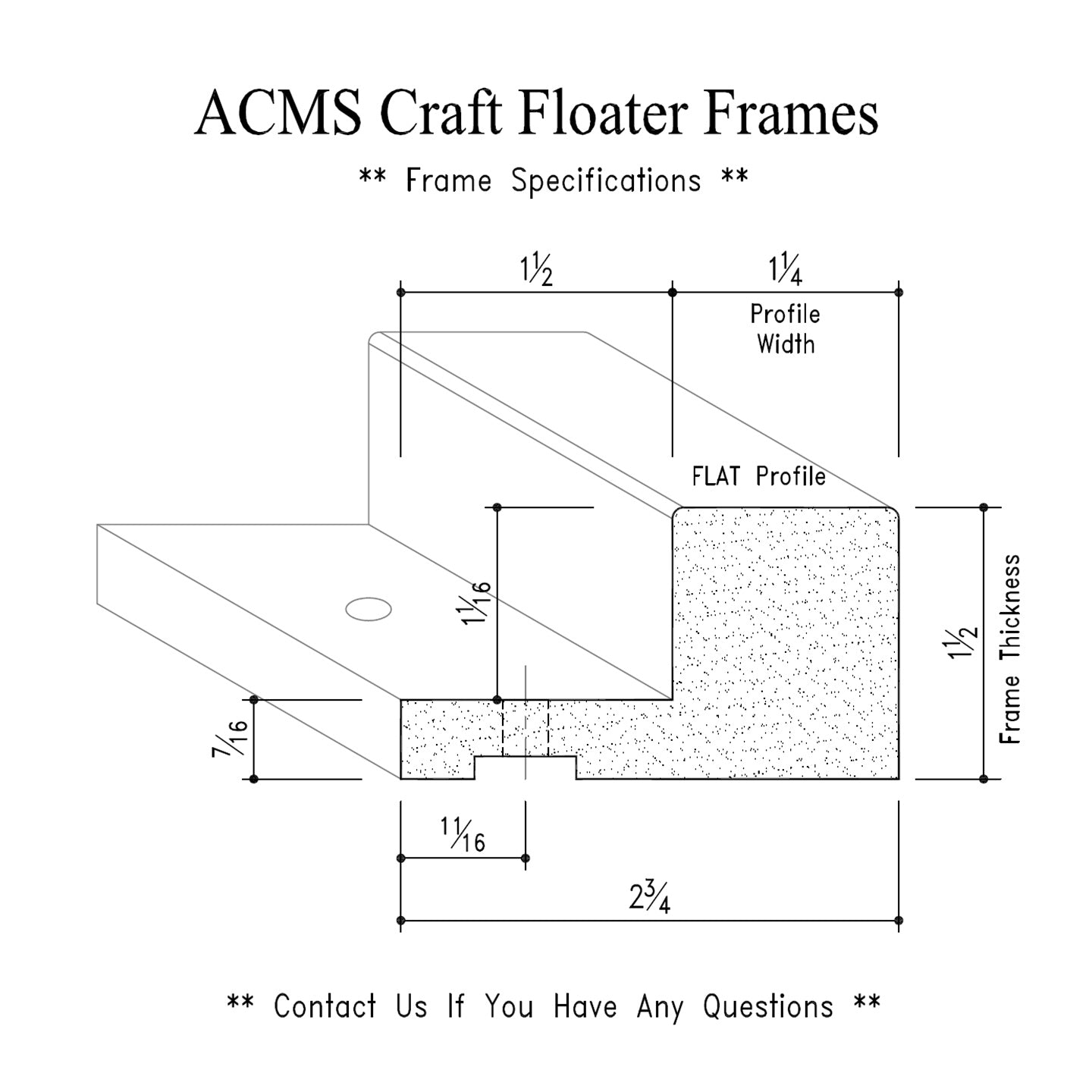 ACMS Round Craft Floater Frame - For 1" Thick Artwork - Profile 1 1/4" FLAT