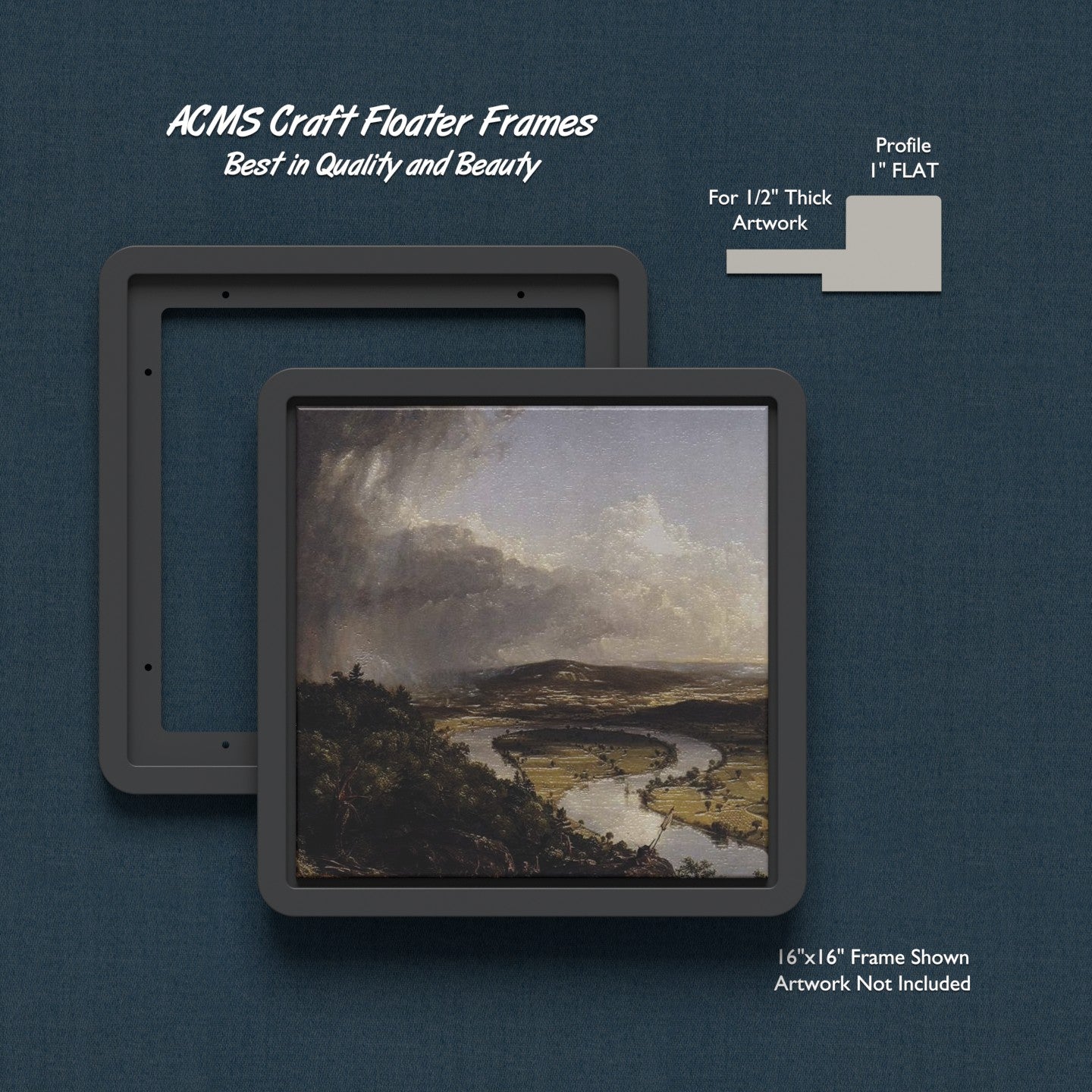 ACMS Soft Square Craft Floater Frame - For 1/2" Thick Artwork - Profile 1" FLAT