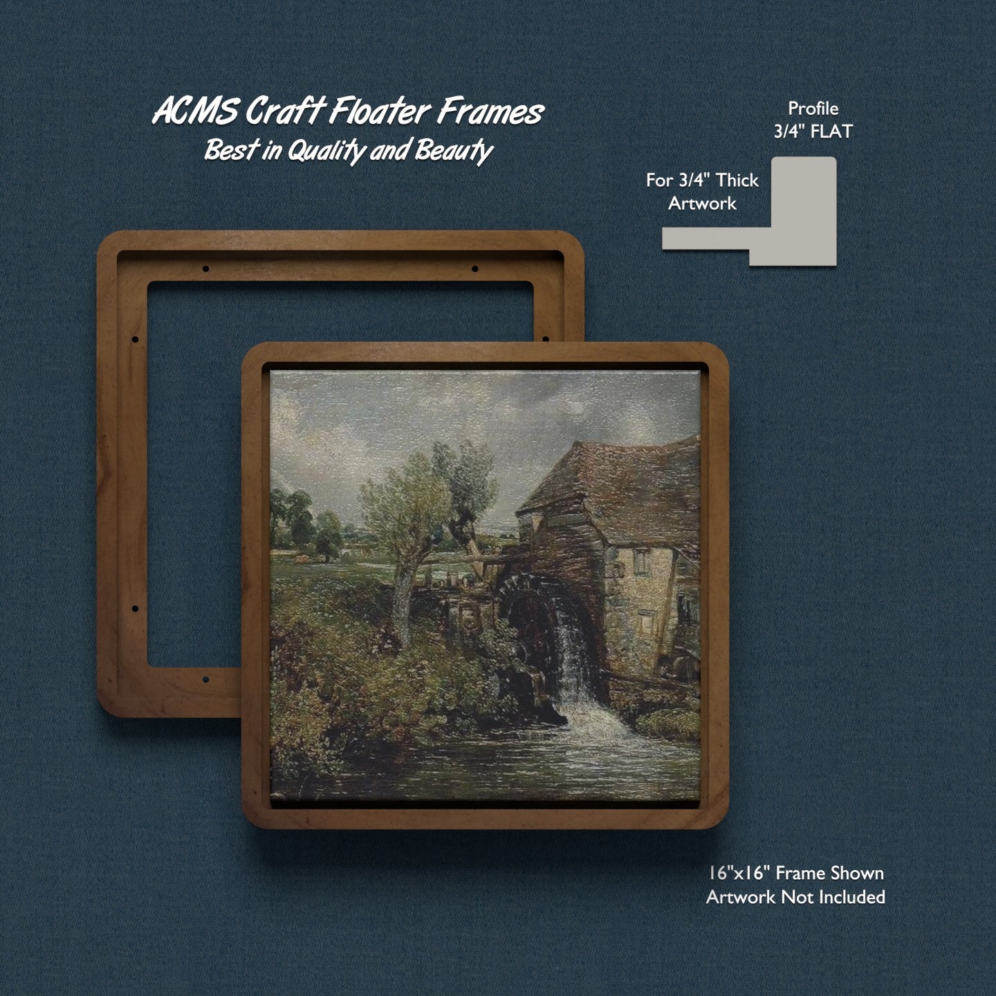 ACMS Soft Square Craft Floater Frame - For 3/4" Thick Artwork - Profile 3/4" FLAT - 1 1/4" Thick Frame