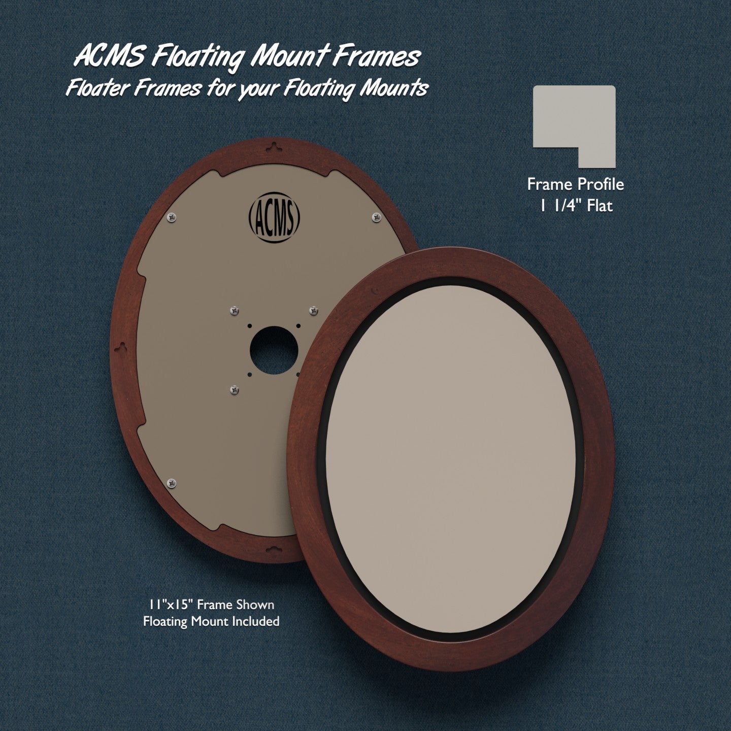 ACMS Oval Floating Mount Frame - 3/16" Recess - 1 1/4" Flat Profile