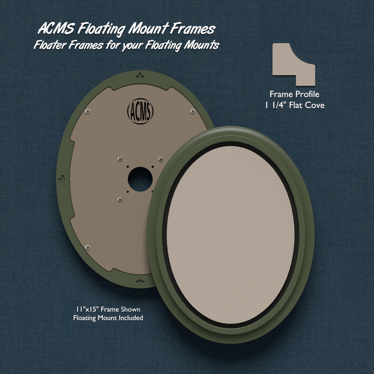 ACMS Oval Floating Mount Frame - 3/16" Recess - 1 1/4" Flat Cove Profile