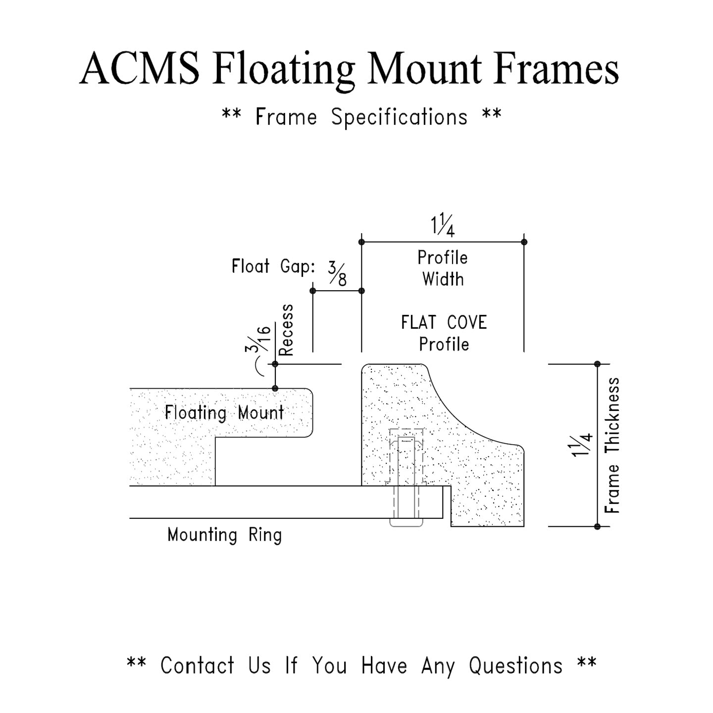 ACMS Oval Floating Mount Frame - 3/16" Recess - 1 1/4" Flat Cove Profile