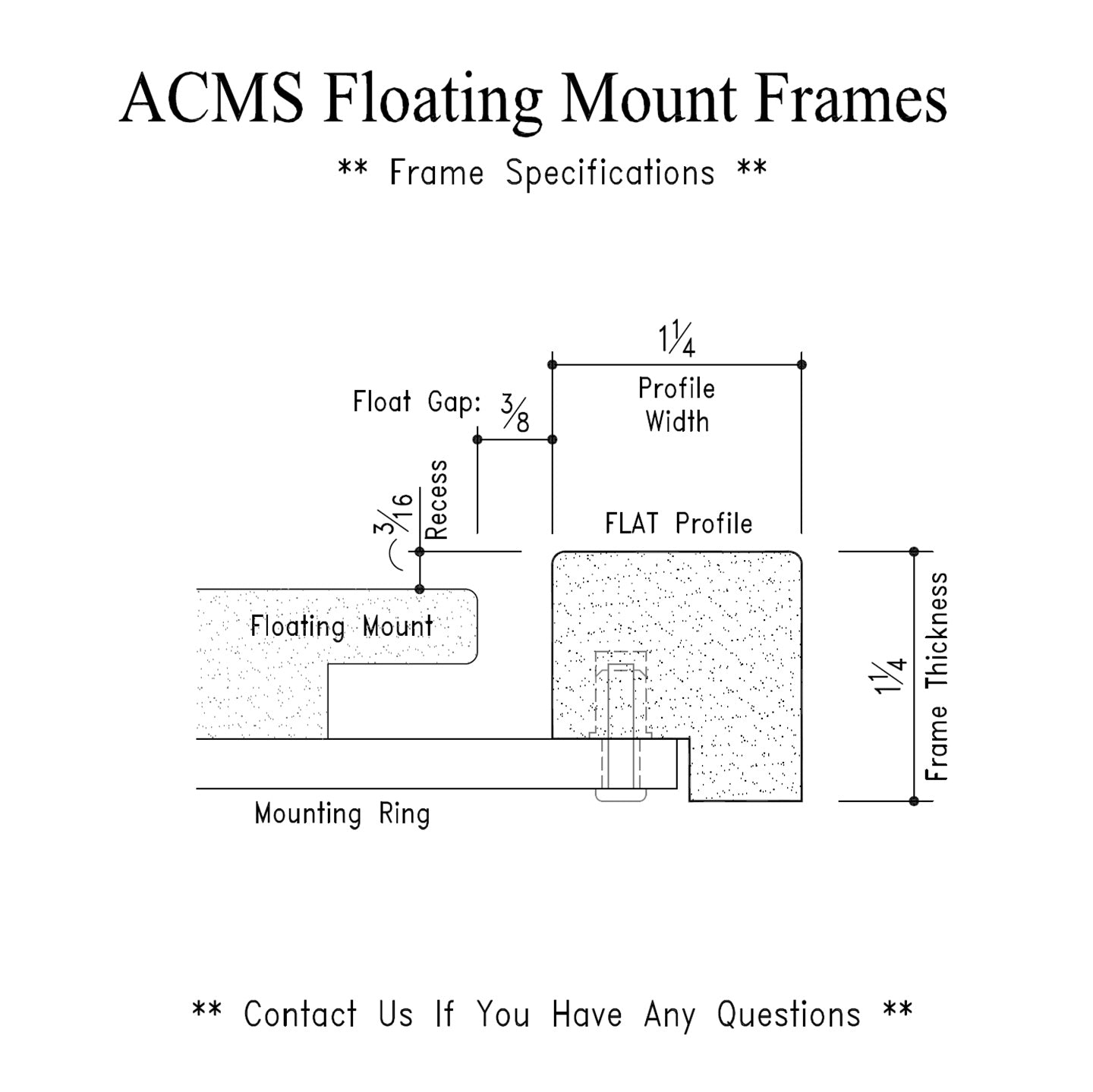 ACMS Oval Floating Mount Frame - 3/16" Recess - 1 1/4" Flat Profile
