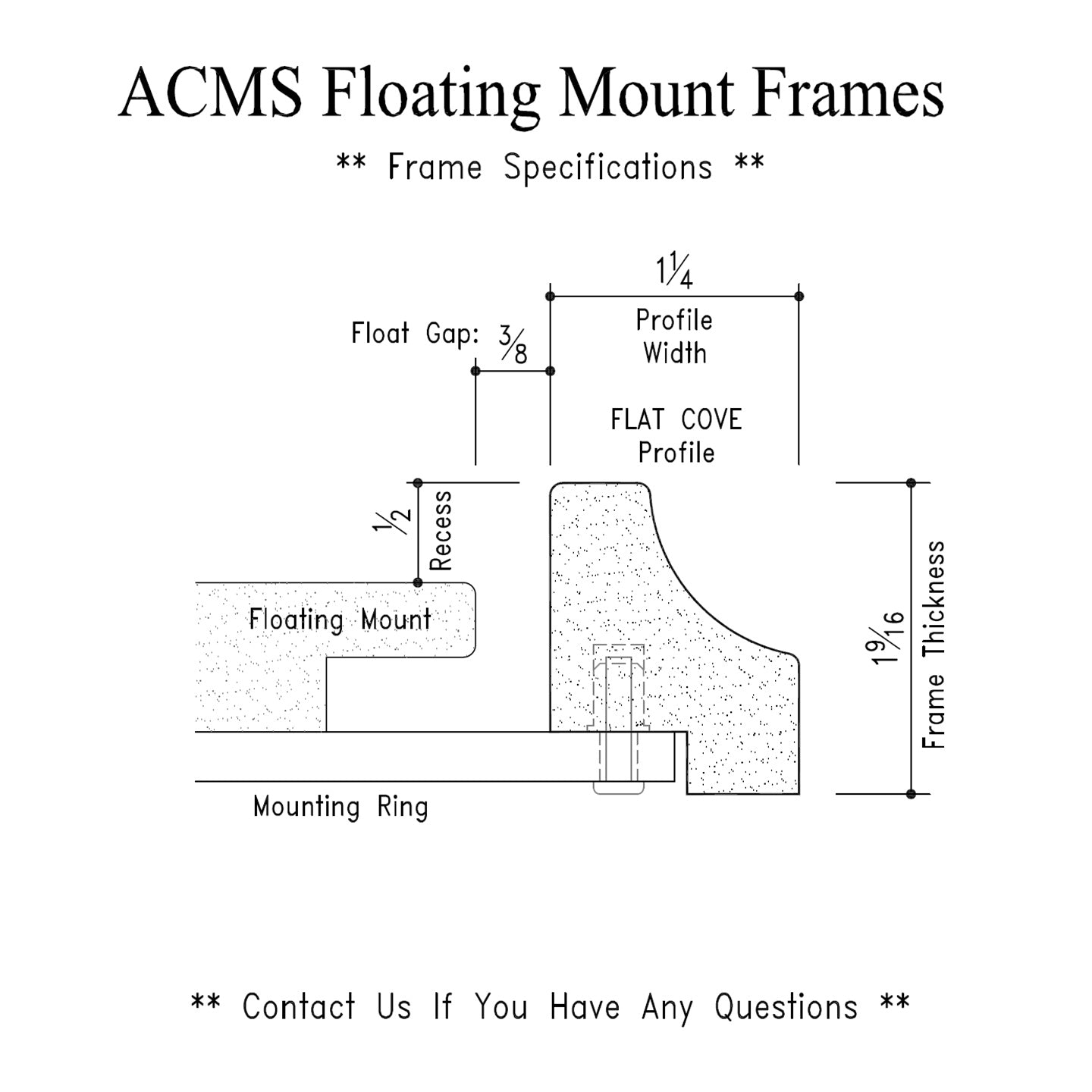ACMS Round Floating Mount Frame - 1/2" Recess - 1 1/4" Flat Cove Profile