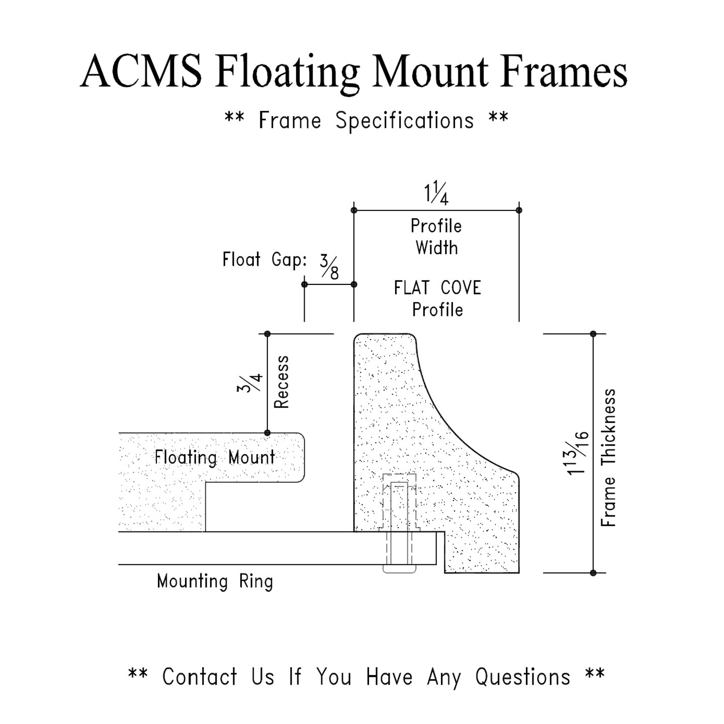 ACMS Round Floating Mount Frame - 3/4" Recess - 1 1/4" Flat Cove Profile