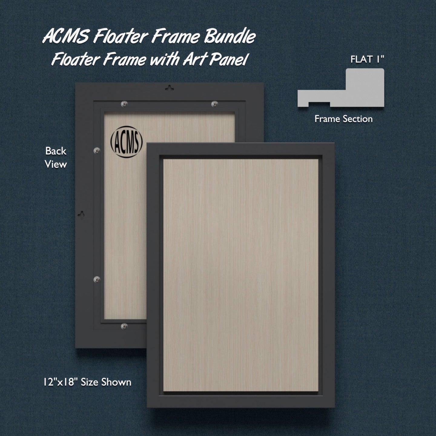 ACMS Sharp Rectangular Floater Frame and Art Panel Bundle - Profile 1" FLAT