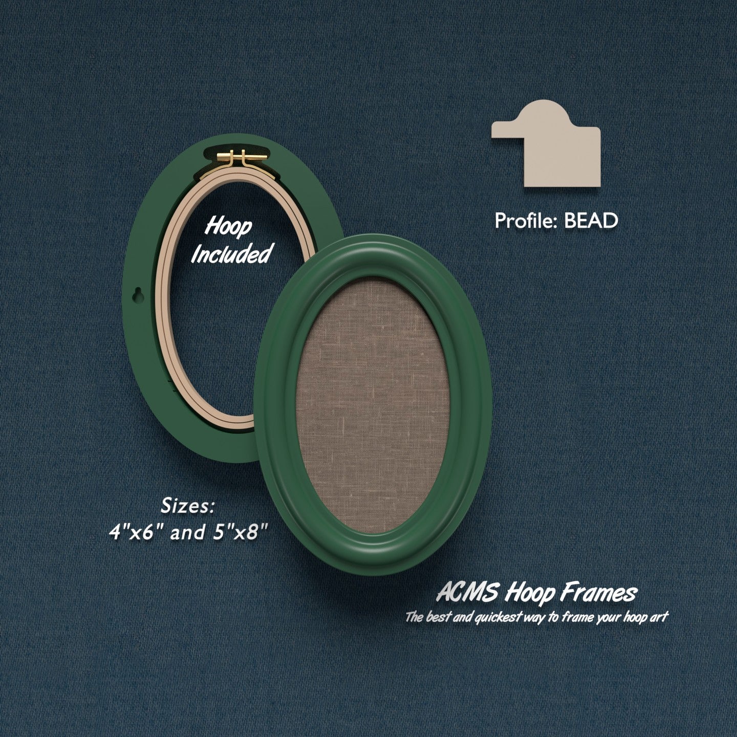 Oval Hoop Frame - Bead Profile - 1.25" Frame Width